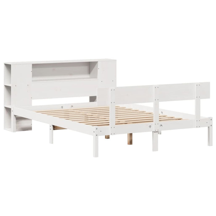 Pat cu bibliotecă fără saltea, alb, 160x200 cm, lemn masiv pin - WALTI WALTI