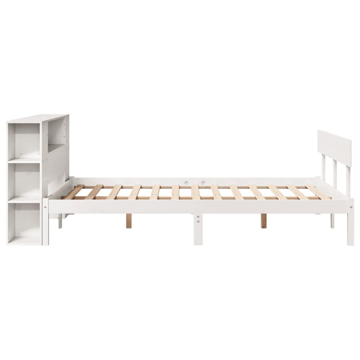 Pat cu bibliotecă fără saltea, alb, 160x200 cm, lemn masiv pin - WALTI WALTI