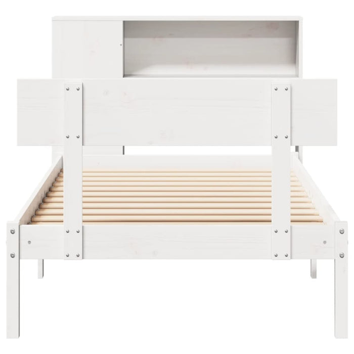 Pat cu bibliotecă fără saltea, alb, 75x190 cm, lemn masiv pin WALTI