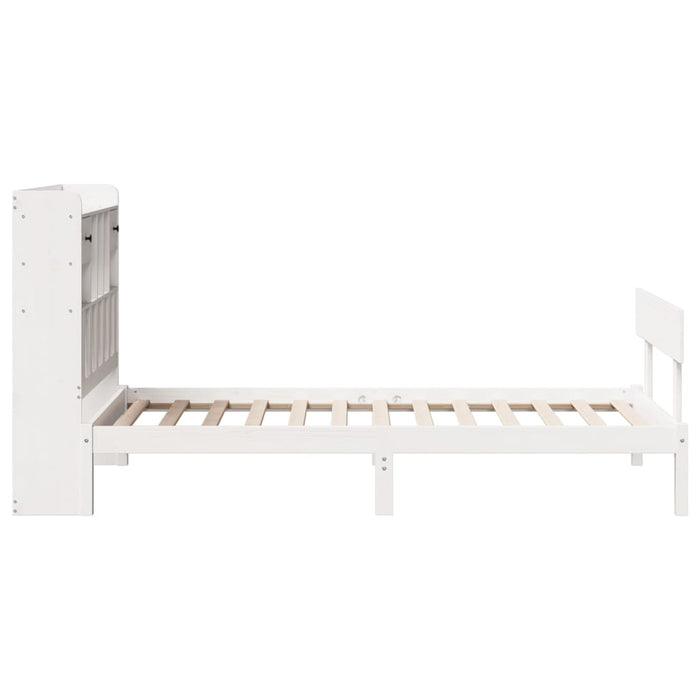 Pat cu bibliotecă fără saltea, alb, 90x190 cm, lemn masiv pin - WALTI WALTI