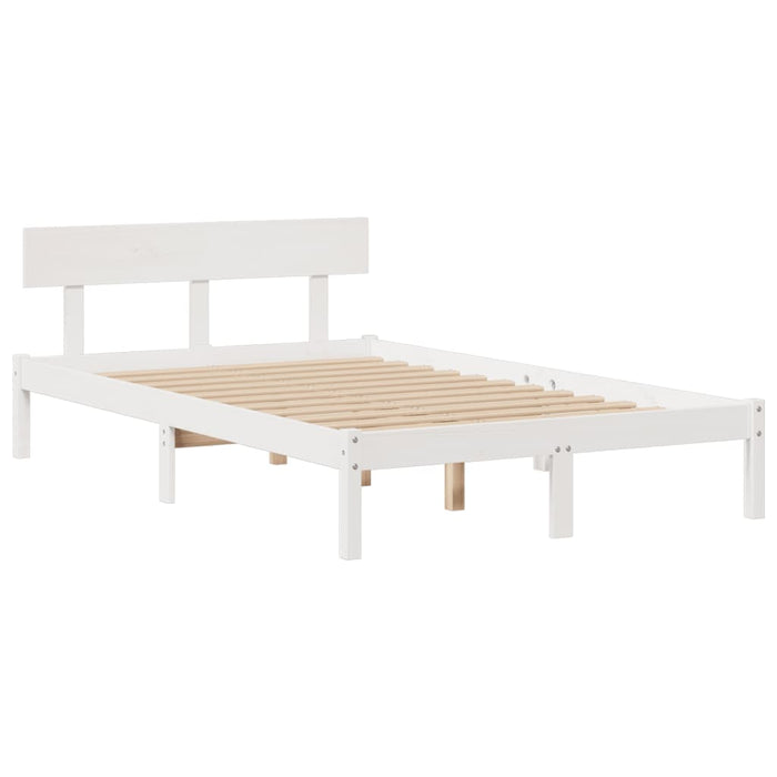 Pat cu bibliotecă fără saltea, alb, 135x190 cm, lemn masiv pin - WALTI WALTI