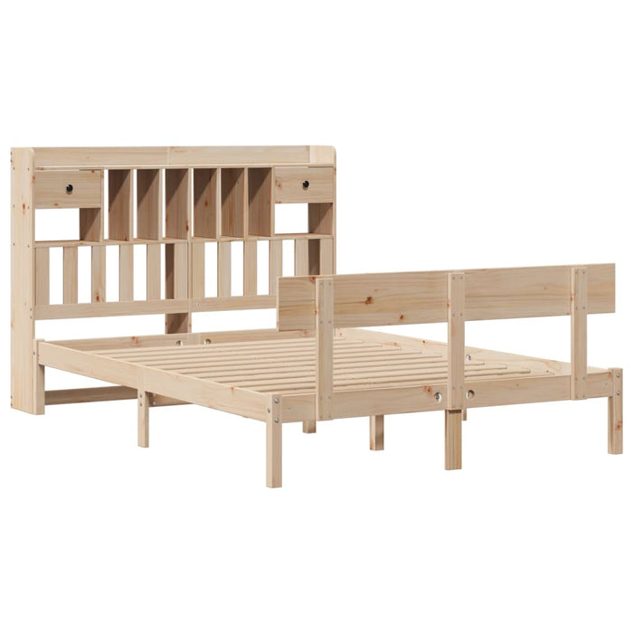 Pat cu bibliotecă fără saltea, 140x190 cm, lemn masiv de pin WALTI