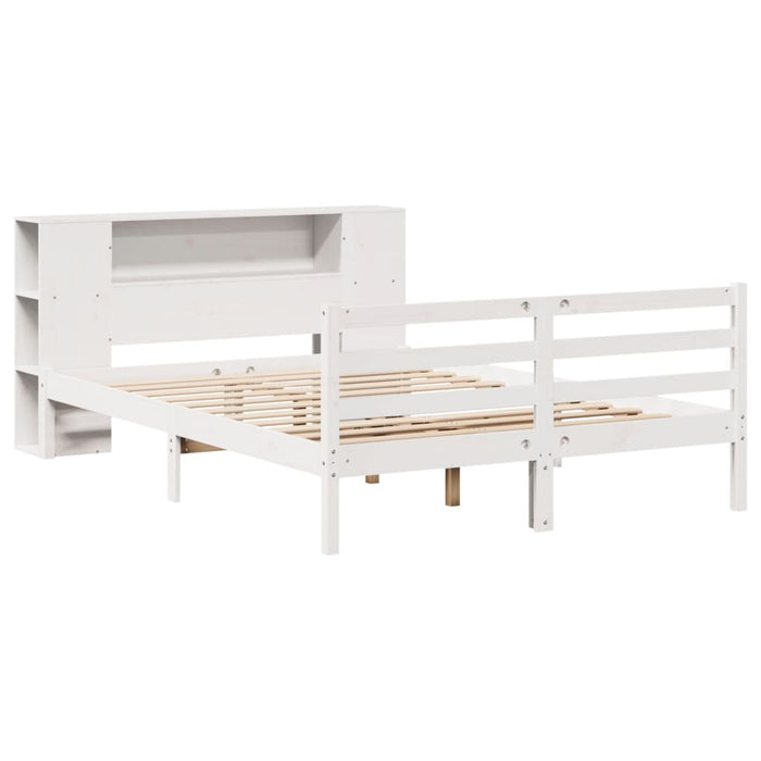 Pat cu bibliotecă fără saltea, alb, 135x190 cm, lemn masiv pin WALTI