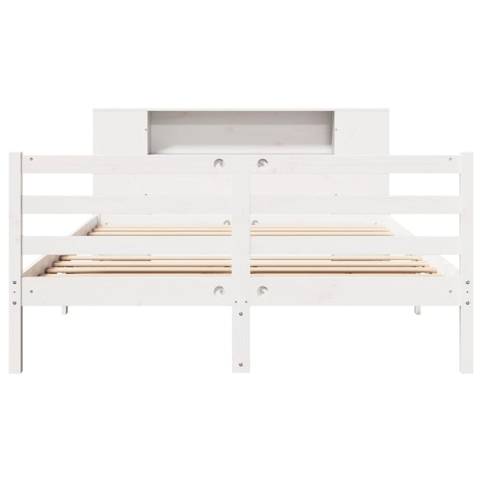 Pat cu bibliotecă fără saltea, alb, 135x190 cm, lemn masiv pin WALTI