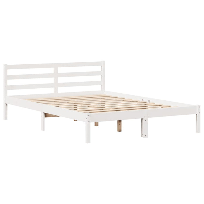 Pat cu bibliotecă fără saltea, alb, 135x190 cm, lemn masiv pin WALTI