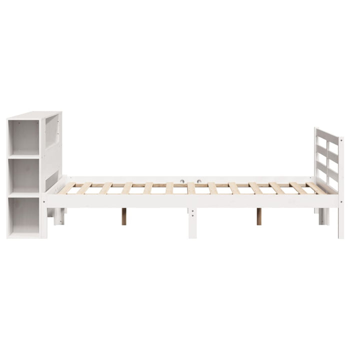 Pat cu bibliotecă fără saltea, alb, 135x190 cm, lemn masiv pin WALTI