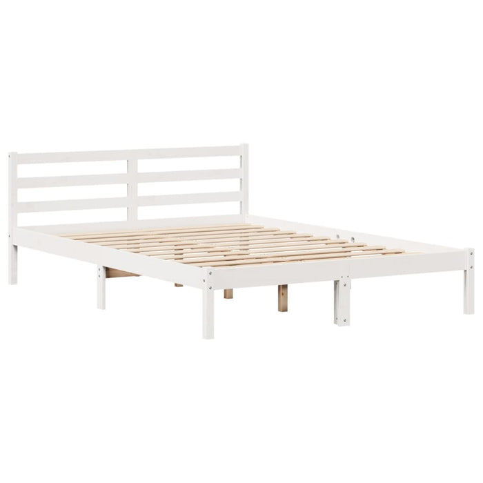 Pat cu bibliotecă fără saltea, alb, 140x190 cm, lemn masiv pin WALTI