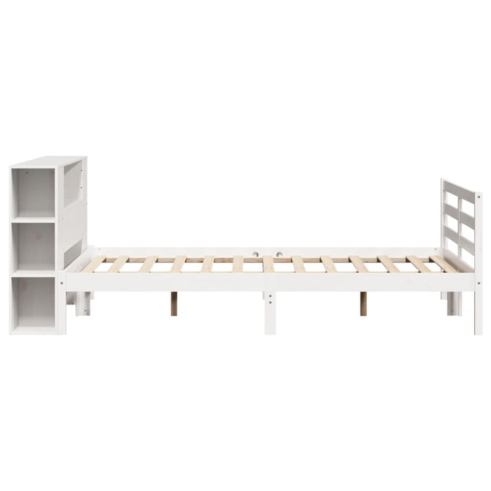 Pat cu bibliotecă fără saltea, alb, 140x190 cm, lemn masiv pin WALTI
