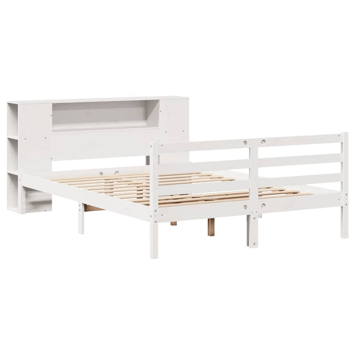 Pat cu bibliotecă fără saltea, alb, 150x200 cm, lemn masiv pin WALTI