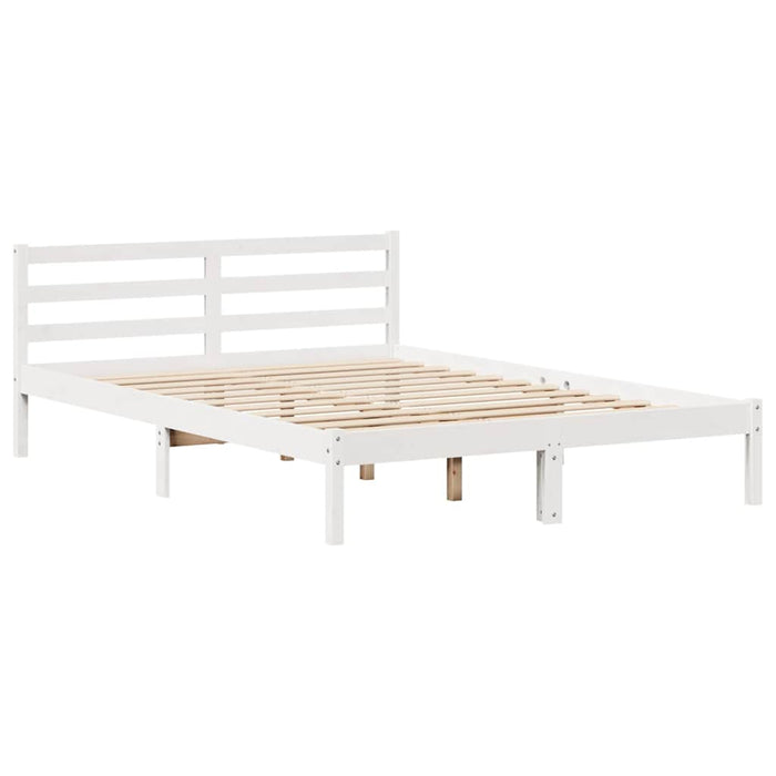 Pat cu bibliotecă fără saltea, alb, 150x200 cm, lemn masiv pin WALTI