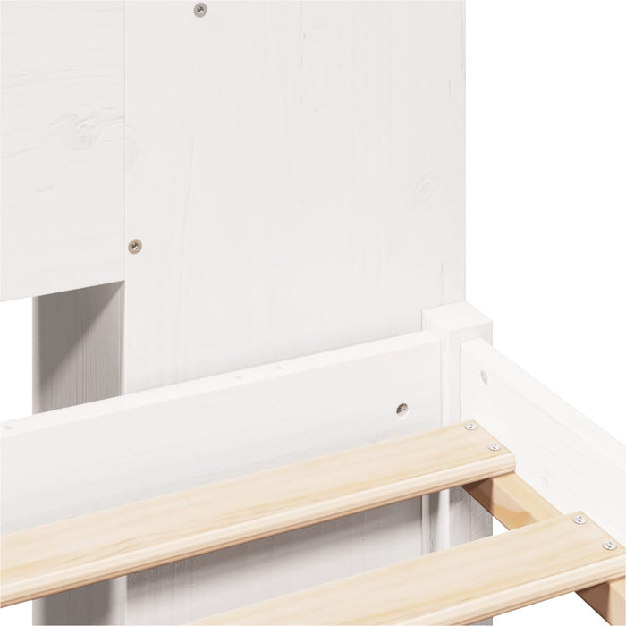 Pat cu bibliotecă fără saltea, alb, 160x200 cm, lemn masiv pin WALTI