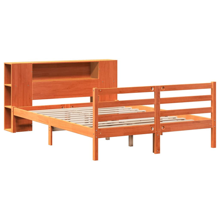 Pat cu bibliotecă fără saltea maro 135x190 cm lemn masiv de pin WALTI