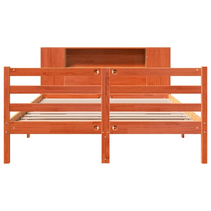 Pat cu bibliotecă fără saltea maro 135x190 cm lemn masiv de pin WALTI