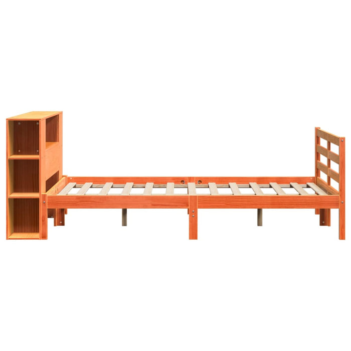 Pat cu bibliotecă fără saltea maro 140x200 cm lemn masiv de pin WALTI