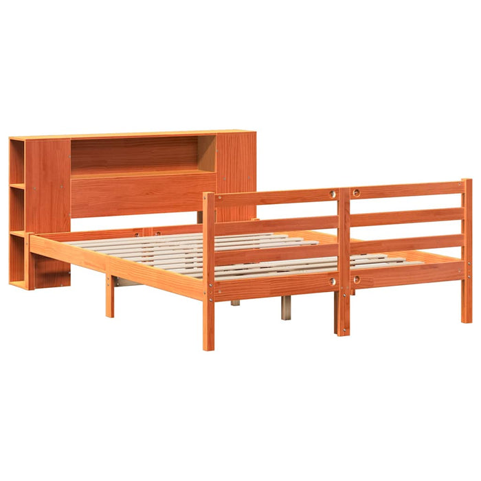 Pat cu bibliotecă fără saltea maro 150x200 cm lemn masiv de pin WALTI