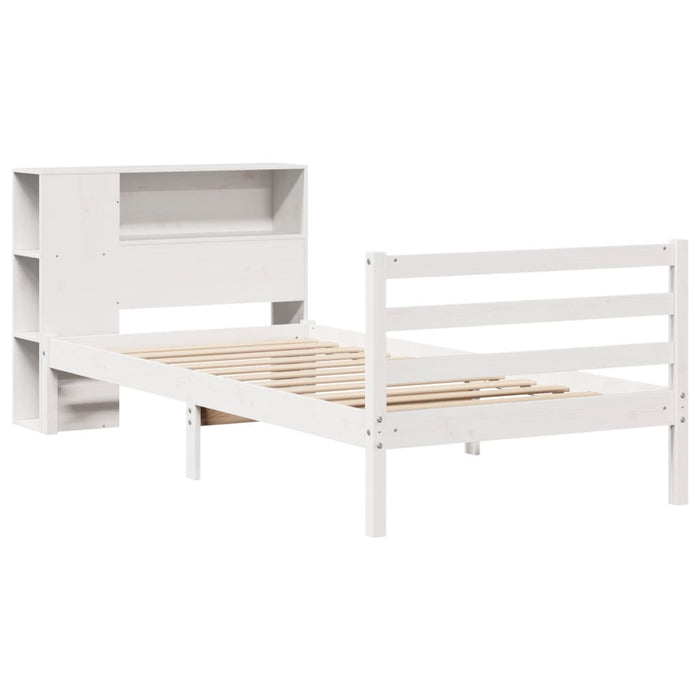 Pat cu bibliotecă fără saltea, alb, 75x190 cm, lemn masiv pin WALTI