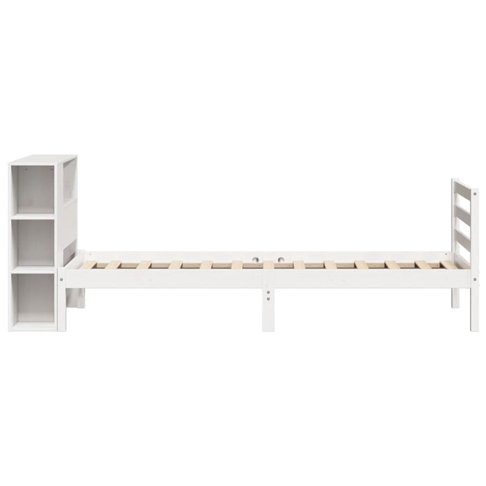 Pat cu bibliotecă fără saltea, alb, 75x190 cm, lemn masiv pin WALTI