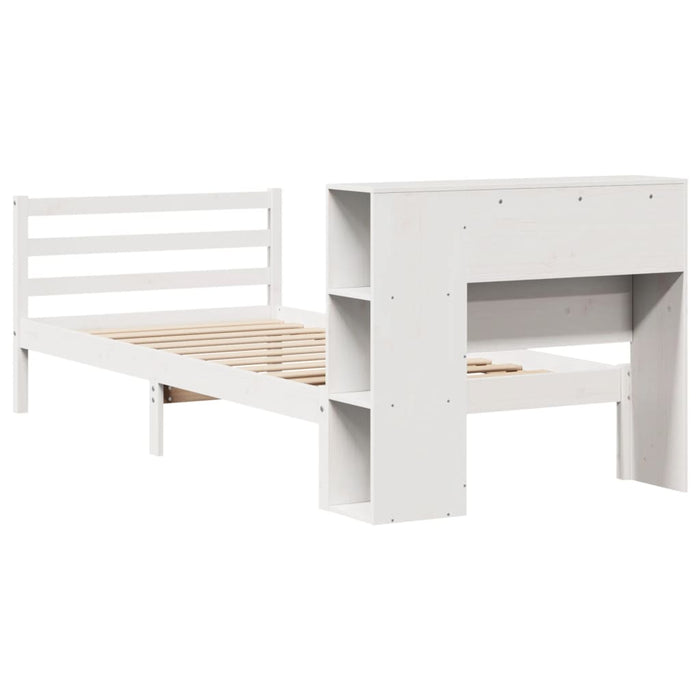 Pat cu bibliotecă fără saltea, alb, 75x190 cm, lemn masiv pin WALTI