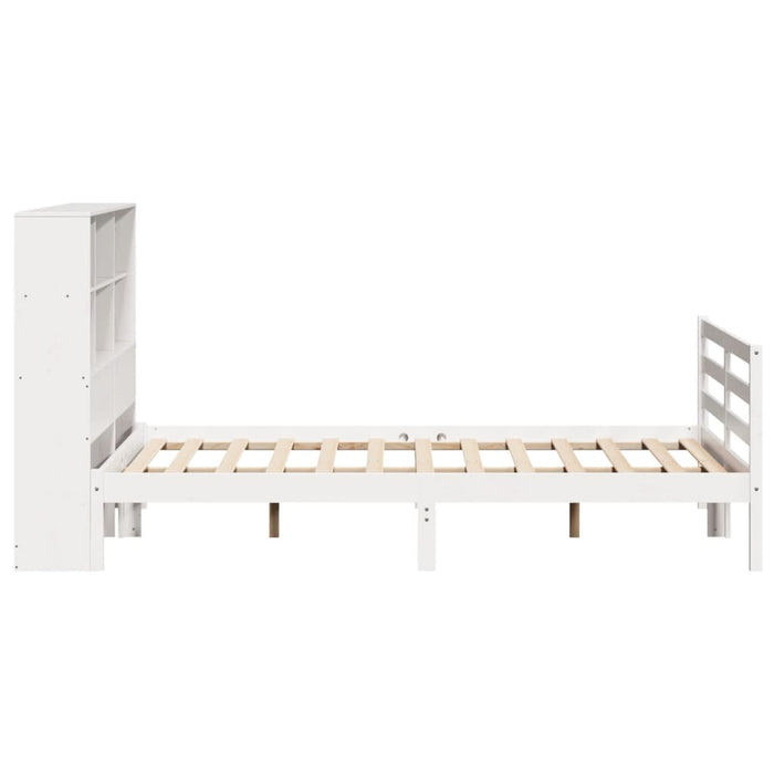 Pat cu bibliotecă fără saltea, alb, 160x200 cm, lemn masiv pin WALTI