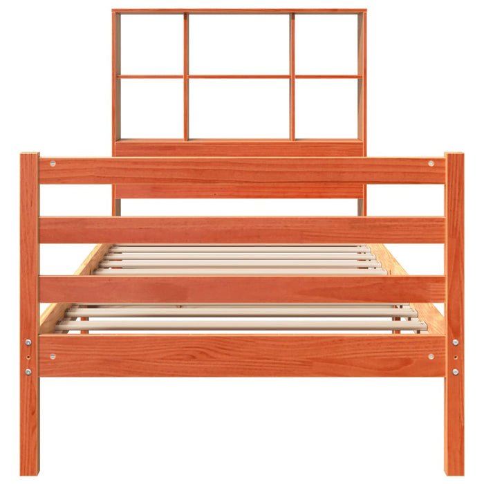 Pat cu bibliotecă fără saltea maro ceruit 75x190 cm lemn masiv - WALTI WALTI