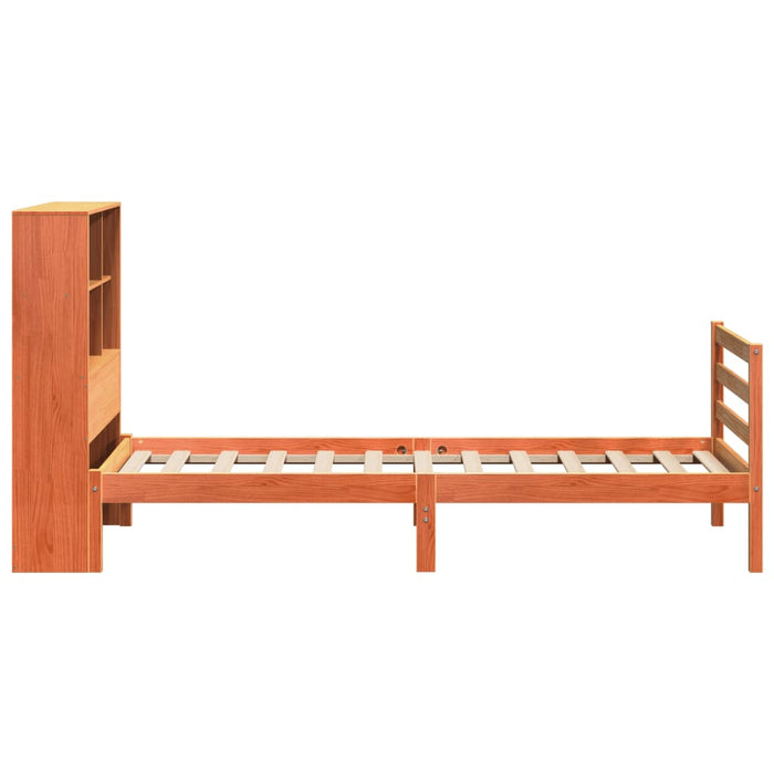 Pat cu bibliotecă fără saltea maro ceruit 75x190 cm lemn masiv - WALTI WALTI