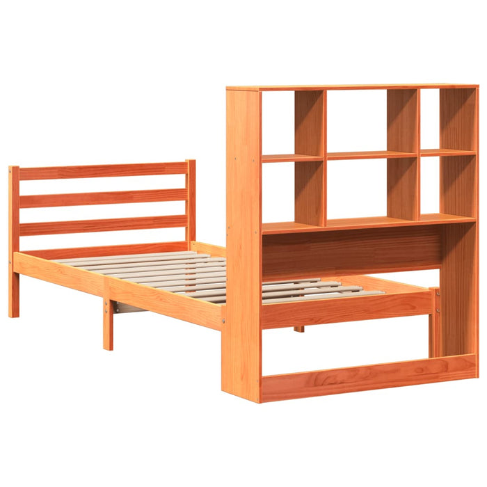 Pat cu bibliotecă fără saltea maro ceruit 75x190 cm lemn masiv - WALTI WALTI