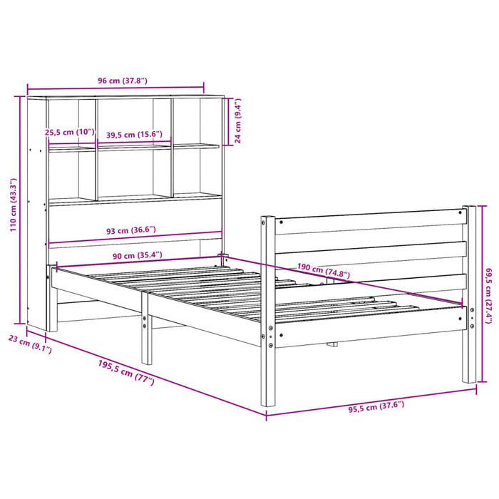 Pat bibliotecă fără saltea maro ceruit 90x190 cm lemn masiv WALTI