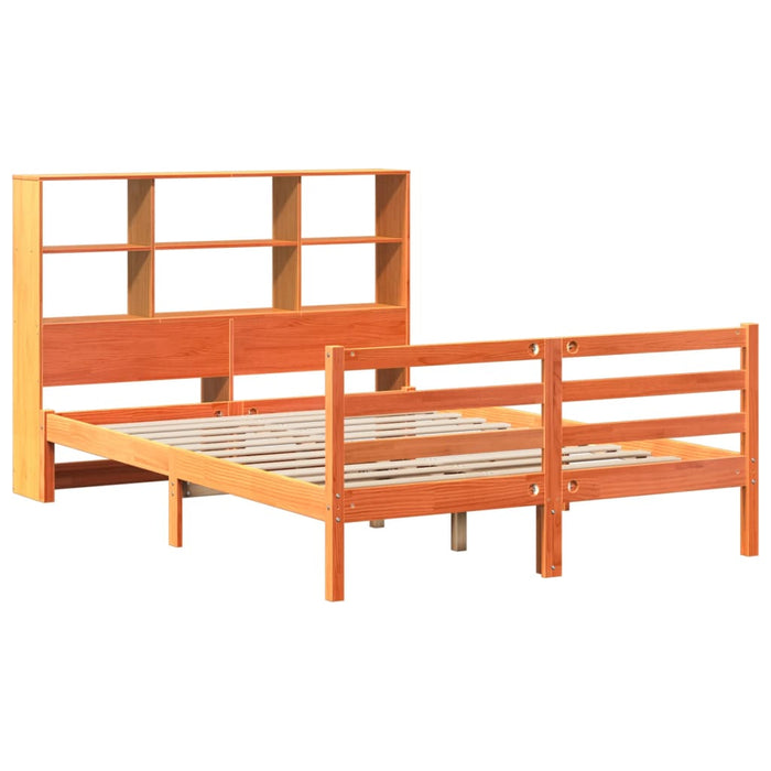 Pat cu bibliotecă fără saltea maro ceruit 160x200 cm lemn masiv WALTI