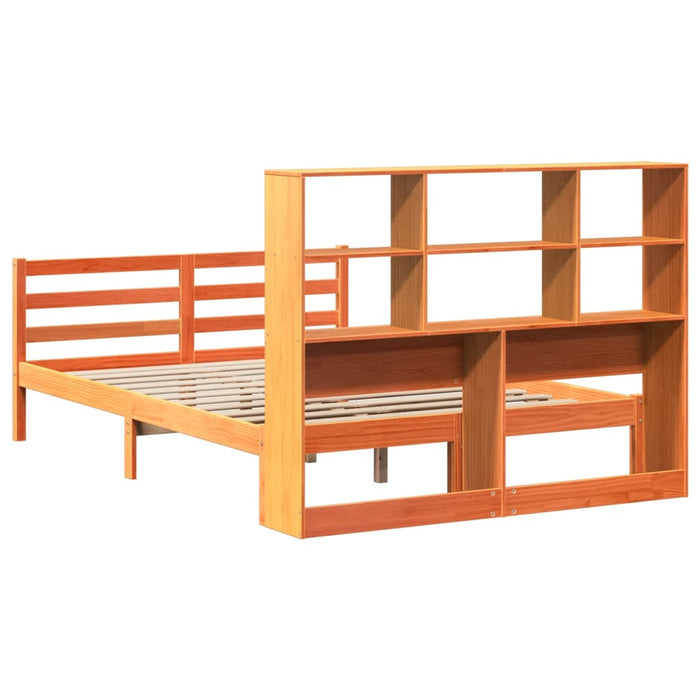 Pat cu bibliotecă fără saltea maro ceruit 160x200 cm lemn masiv WALTI