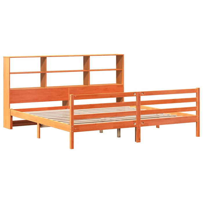 Pat cu bibliotecă fără saltea maro ceruit 200x200 cm lemn masiv WALTI
