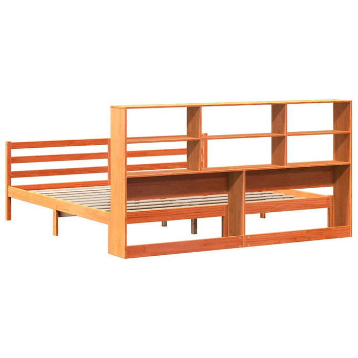 Pat cu bibliotecă fără saltea maro ceruit 200x200 cm lemn masiv WALTI