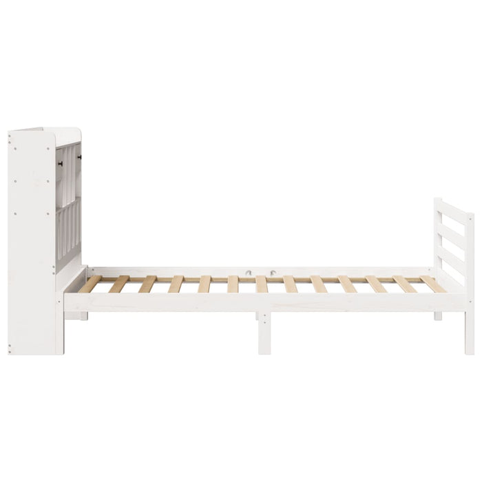 Pat cu bibliotecă fără saltea, alb, 75x190 cm, lemn masiv pin WALTI