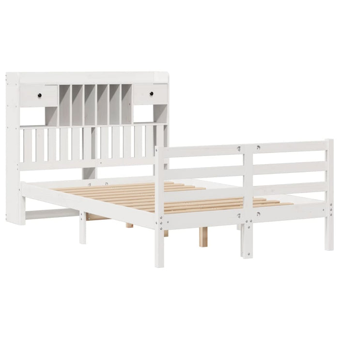 Pat cu bibliotecă fără saltea, alb, 135x190 cm, lemn masiv pin WALTI