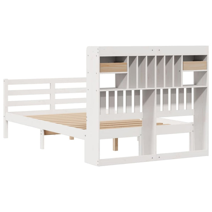 Pat cu bibliotecă fără saltea, alb, 135x190 cm, lemn masiv pin WALTI