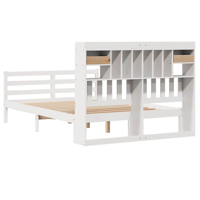 Pat cu bibliotecă fără saltea, alb, 140x190 cm, lemn masiv pin WALTI