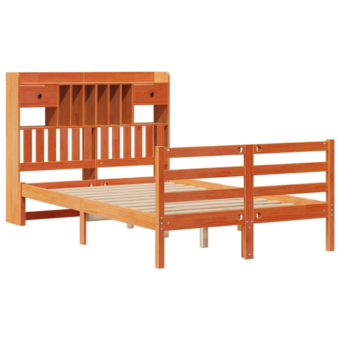 Pat cu bibliotecă fără saltea maro 135x190 cm lemn masiv de pin WALTI