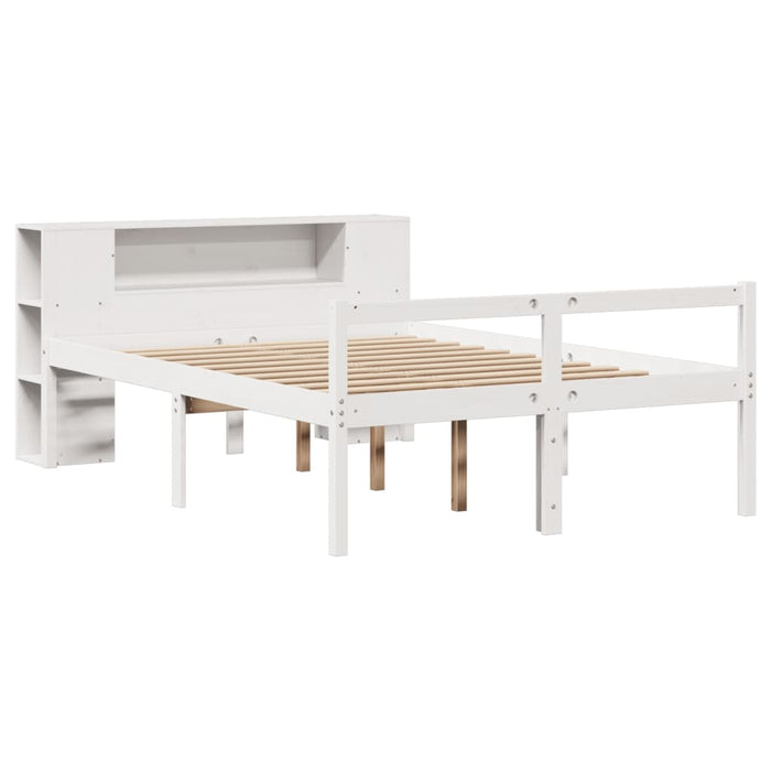 Pat cu bibliotecă fără saltea, alb, 120x190 cm, lemn masiv pin - WALTI WALTI