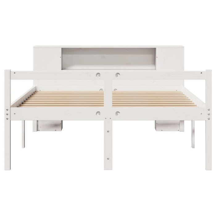 Pat cu bibliotecă fără saltea, alb, 120x190 cm, lemn masiv pin - WALTI WALTI