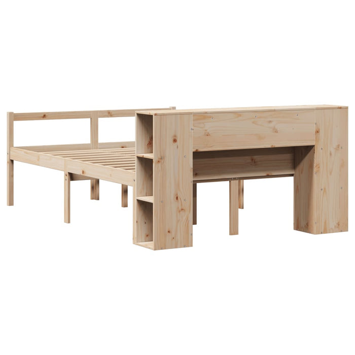 Pat cu bibliotecă fără saltea, 135x190 cm, lemn masiv de pin - WALTI WALTI
