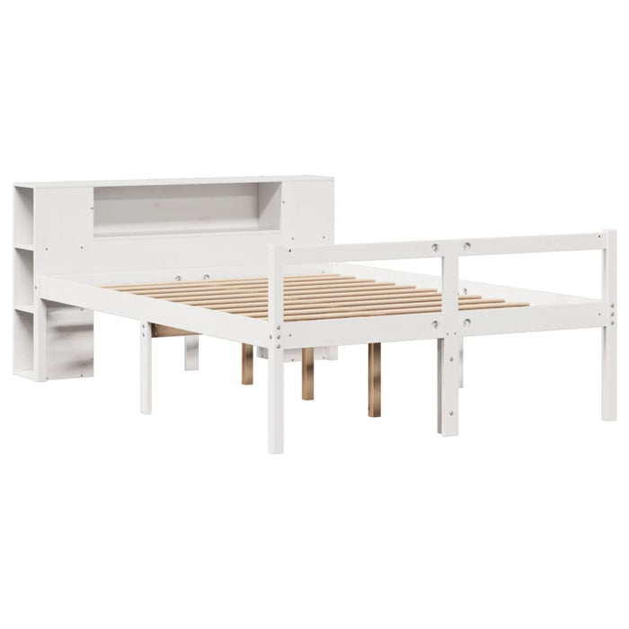 Pat cu bibliotecă fără saltea, alb, 135x190 cm, lemn masiv pin - WALTI WALTI