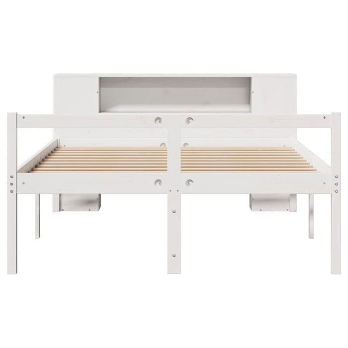 Pat cu bibliotecă fără saltea, alb, 135x190 cm, lemn masiv pin - WALTI WALTI