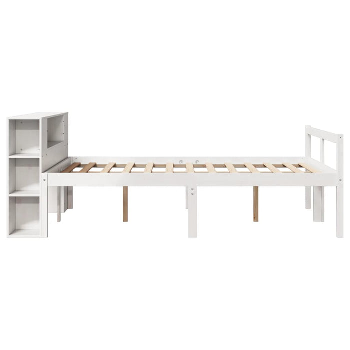 Pat cu bibliotecă fără saltea, alb, 135x190 cm, lemn masiv pin - WALTI WALTI