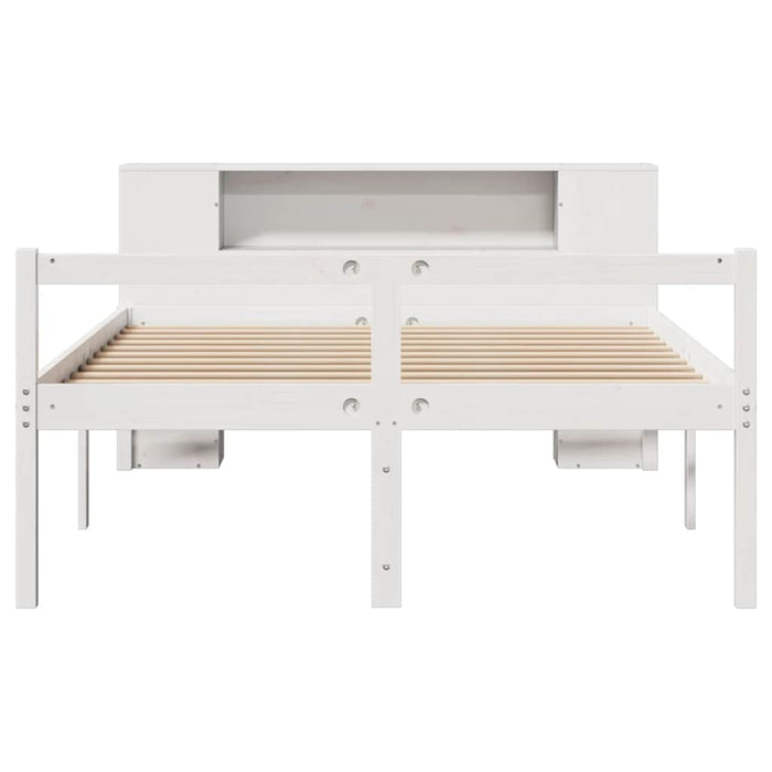 Pat cu bibliotecă fără saltea, alb, 160x200 cm, lemn masiv pin - WALTI WALTI