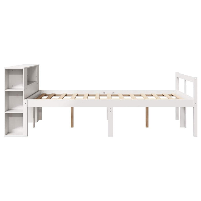 Pat cu bibliotecă fără saltea, alb, 160x200 cm, lemn masiv pin - WALTI WALTI