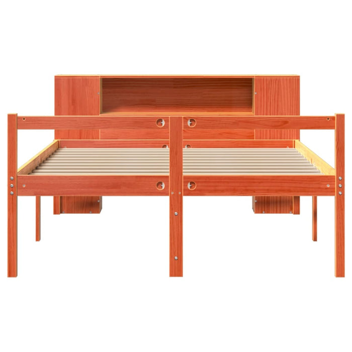 Pat cu bibliotecă fără saltea maro ceruit 135x190 cm lemn masiv - WALTI WALTI