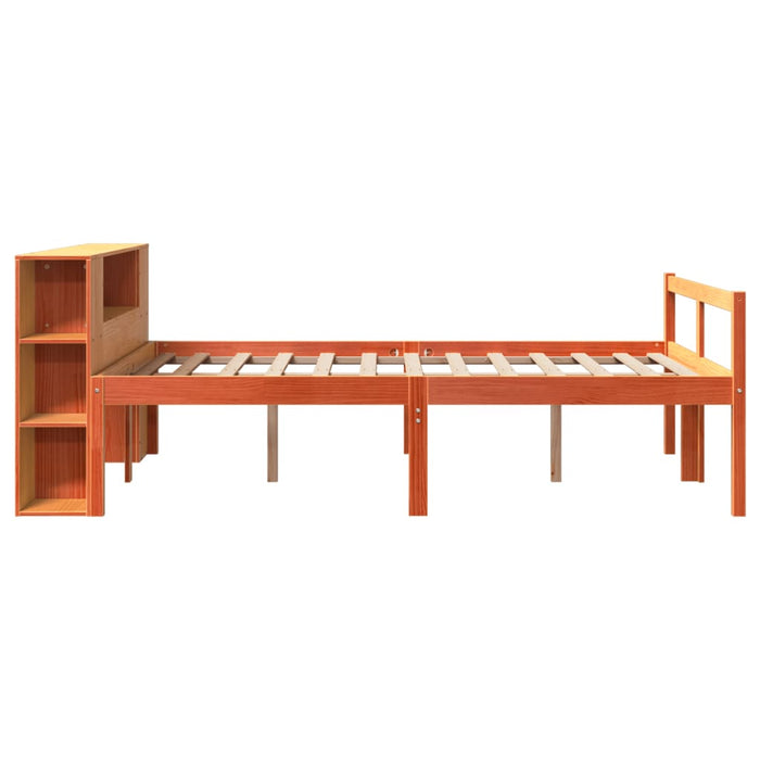 Pat cu bibliotecă fără saltea maro ceruit 135x190 cm lemn masiv - WALTI WALTI