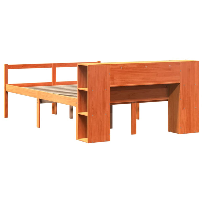 Pat cu bibliotecă fără saltea maro ceruit 135x190 cm lemn masiv - WALTI WALTI