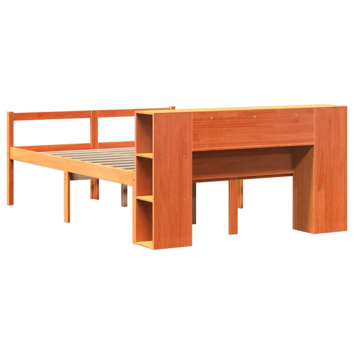 Pat cu bibliotecă fără saltea maro ceruit 160x200 cm lemn masiv - WALTI WALTI