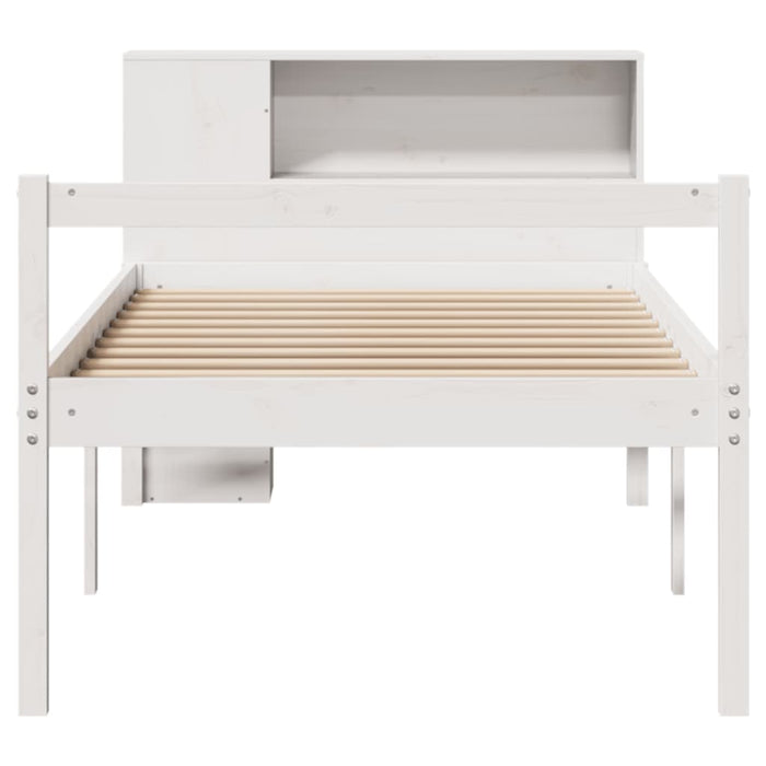 Pat cu bibliotecă fără saltea, alb, 75x190 cm, lemn masiv pin WALTI