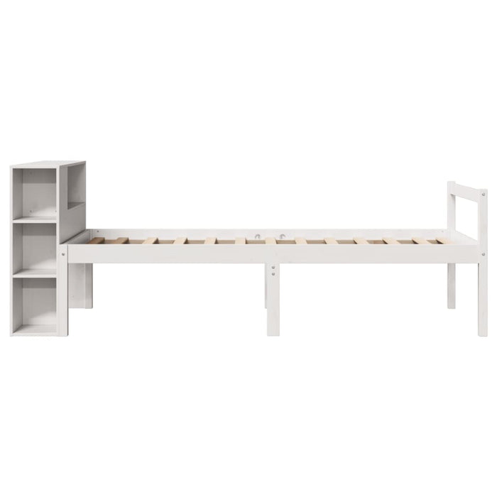 Pat cu bibliotecă fără saltea, alb, 75x190 cm, lemn masiv pin WALTI